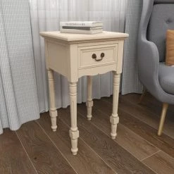 16 in. Cream 1 Drawer and 1 Shelf Large Rectangle Wood End Accent Table by Litton Lane -Outlet Litton Lane Store antique ivory litton lane end side tables 96199 1f 1000
