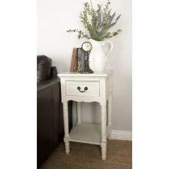 16 in. Cream 1 Drawer and 1 Shelf Large Rectangle Wood End Accent Table by Litton Lane -Outlet Litton Lane Store antique ivory litton lane end side tables 96199 31 1000