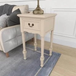 16 in. Cream 1 Drawer and 1 Shelf Large Rectangle Wood End Accent Table by Litton Lane -Outlet Litton Lane Store antique ivory litton lane end side tables 96199 44 1000