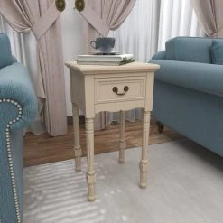 16 in. Cream 1 Drawer and 1 Shelf Large Rectangle Wood End Accent Table by Litton Lane -Outlet Litton Lane Store antique ivory litton lane end side tables 96199 4f 1000