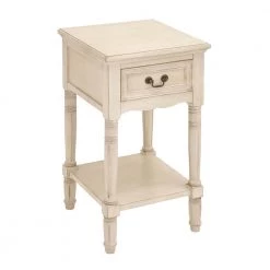 16 in. Cream 1 Drawer and 1 Shelf Large Rectangle Wood End Accent Table by Litton Lane