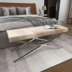 Beige Contemporary Bench 18 in. x 46 in. x 16 in. by Litton Lane -Outlet Litton Lane Store beige litton lane bedroom benches 042252 fa 1000