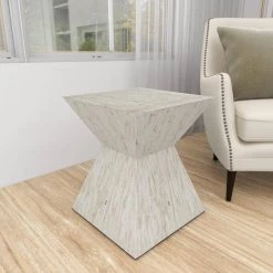 16 in. Beige Square Wood Handmade Hourglass Shaped End Table by Litton Lane -Outlet Litton Lane Store beige litton lane end side tables 49093 1f 1000