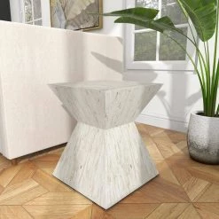 16 in. Beige Square Wood Handmade Hourglass Shaped End Table by Litton Lane -Outlet Litton Lane Store beige litton lane end side tables 49093 4f 1000