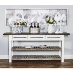 71 in. White Rectangle Wood Kitchen Island Style 3 Drawers and 2 Shelves Console Table with Extra Long Dark Brown Top by Litton Lane -Outlet Litton Lane Store black brown white litton lane console tables 46020 31 1000