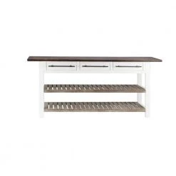 71 in. White Rectangle Wood Kitchen Island Style 3 Drawers and 2 Shelves Console Table with Extra Long Dark Brown Top by Litton Lane