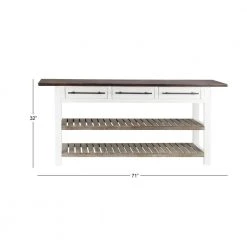 71 in. White Rectangle Wood Kitchen Island Style 3 Drawers and 2 Shelves Console Table with Extra Long Dark Brown Top by Litton Lane -Outlet Litton Lane Store black brown white litton lane console tables 46020 c3 1000