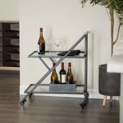 Black Industrial Bar Cart, 25 in. x 18 in. x 32 in. by Litton Lane -Outlet Litton Lane Store black litton lane bar carts 040170 31 1000
