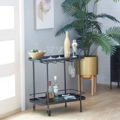 33 in. Black Contemporary Metal Bar Cart by Litton Lane -Outlet Litton Lane Store black litton lane bar carts 53337 31 1000