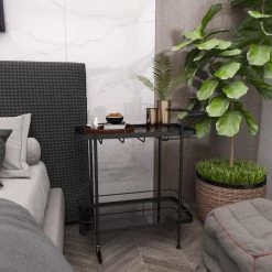 33 in. Black Contemporary Metal Bar Cart by Litton Lane -Outlet Litton Lane Store black litton lane bar carts 53337 44 1000