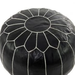 18 in. Black Leather Bohemian Pouf by Litton Lane -Outlet Litton Lane Store black litton lane bar stools 042308 44 1000