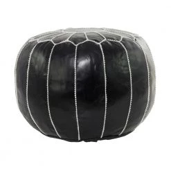 18 in. Black Leather Bohemian Pouf by Litton Lane -Outlet Litton Lane Store black litton lane bar stools 042308 66 1000