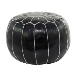 18 in. Black Leather Bohemian Pouf by Litton Lane -Outlet Litton Lane Store black litton lane bar stools 042308 77 1000