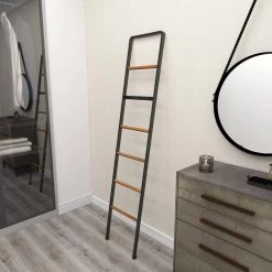 72 in. Black Metal Contemporary Ladder by Litton Lane -Outlet Litton Lane Store black litton lane bookcases bookshelves 37877 1f 1000