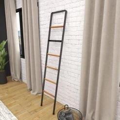 72 in. Black Metal Contemporary Ladder by Litton Lane -Outlet Litton Lane Store black litton lane bookcases bookshelves 37877 4f 1000