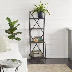 57 in. Black Metal Industrial 4 Shelf Shelving Unit by Litton Lane -Outlet Litton Lane Store black litton lane bookcases bookshelves 43372 31 1000