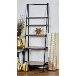 72 in. Black Wood Industrial 5 Shelf Shelving Unit by Litton Lane -Outlet Litton Lane Store black litton lane bookcases bookshelves 65589 31 1000