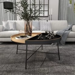 38 in. Black Round Metal Contemporary Coffee Table by Litton Lane -Outlet Litton Lane Store black litton lane coffee tables 92167 4f 1000