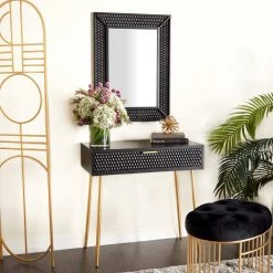31 In. Black Wood Contemporary Vanity with Mirror (Set of 2) by Litton Lane -Outlet Litton Lane Store black litton lane console tables 040230 31 1000