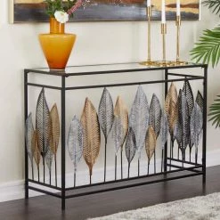 30 in. Black Metal Contemporary Console Table by Litton Lane -Outlet Litton Lane Store black litton lane console tables 041241 31 1000