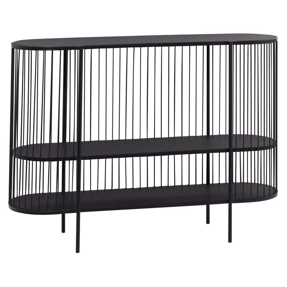 48 in. Black Oval Metal Narrow Birdcage Style 2 Shelf Console Table by Litton Lane 3 48 in. Black Oval Metal Narrow Birdcage Style 2 Shelf Console Table by Litton Lane