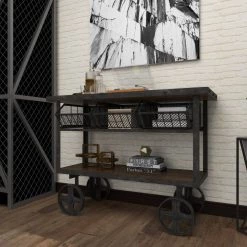 48 in. Black Rectangle Metal Industrial Console Table by Litton Lane -Outlet Litton Lane Store black litton lane console tables 88583 44 1000