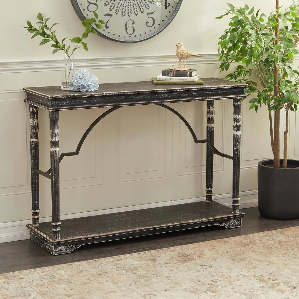 Black Farmhouse Console Table, 47 in. x 15 in. x 33 in. by Litton Lane 9 Black Farmhouse Console Table, 47 in. x 15 in. x 33 in. by Litton Lane - Image 7