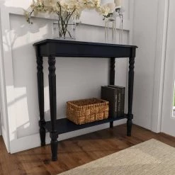 32 in. Black Rectangle Wood Traditional Console Table by Litton Lane -Outlet Litton Lane Store black litton lane console tables 96330 44 1000