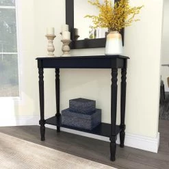 32 in. Black Rectangle Wood Traditional Console Table by Litton Lane -Outlet Litton Lane Store black litton lane console tables 96330 4f 1000
