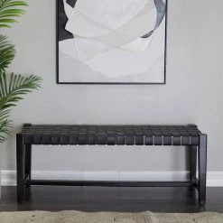 Black Modern Bench 17 in. x 47 in. x 18 in. by Litton Lane -Outlet Litton Lane Store black litton lane dining benches 042029 31 1000