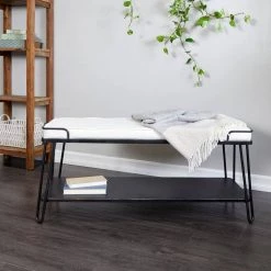 Black Metal Industrial Bench 21 in. x 16 in. x 49 in. by Litton Lane -Outlet Litton Lane Store black litton lane dining benches 042694 31 1000