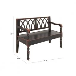 Black Farmhouse Bench 37 in. x 48 in. x 18 in. by Litton Lane -Outlet Litton Lane Store black litton lane dining benches 60133 40 1000