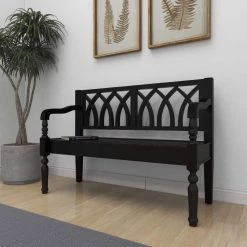 Black Farmhouse Bench 37 in. x 48 in. x 18 in. by Litton Lane -Outlet Litton Lane Store black litton lane dining benches 60133 4f 1000