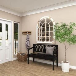 Black Farmhouse Bench 37 in. x 48 in. x 18 in. by Litton Lane -Outlet Litton Lane Store black litton lane dining benches 60133 76 1000