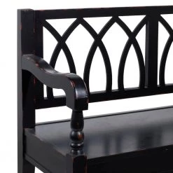 Black Farmhouse Bench 37 in. x 48 in. x 18 in. by Litton Lane -Outlet Litton Lane Store black litton lane dining benches 60133 77 1000