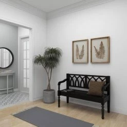 Black Farmhouse Bench 37 in. x 48 in. x 18 in. by Litton Lane -Outlet Litton Lane Store black litton lane dining benches 60133 fa 1000