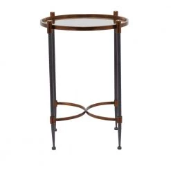 17 in. Black Round Glass End Table by Litton Lane