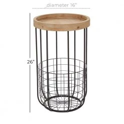 16 in. Black Round Wood End Table with Brown Top and Wire Basket Storage by Litton Lane -Outlet Litton Lane Store black litton lane end side tables 37872 c3 1000