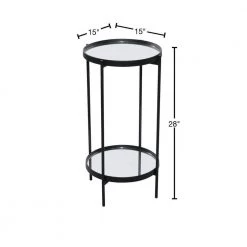 15 in. Black Round Mirrored 2 Level End Table by Litton Lane