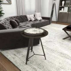 19 in. Black Compass Large Round Glass End Accent Table with Clock and Clear Glass Top by Litton Lane 21 19 in. Black Compass Large Round Glass End Accent Table with Clock and Clear Glass Top by Litton Lane -Outlet Litton Lane Store black litton lane end side tables 55959 1f 1000