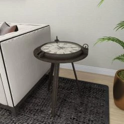 19 in. Black Compass Large Round Glass End Accent Table with Clock and Clear Glass Top by Litton Lane 22 19 in. Black Compass Large Round Glass End Accent Table with Clock and Clear Glass Top by Litton Lane -Outlet Litton Lane Store black litton lane end side tables 55959 44 1000