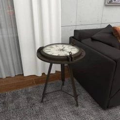19 in. Black Compass Large Round Glass End Accent Table with Clock and Clear Glass Top by Litton Lane 20 19 in. Black Compass Large Round Glass End Accent Table with Clock and Clear Glass Top by Litton Lane -Outlet Litton Lane Store black litton lane end side tables 55959 4f 1000