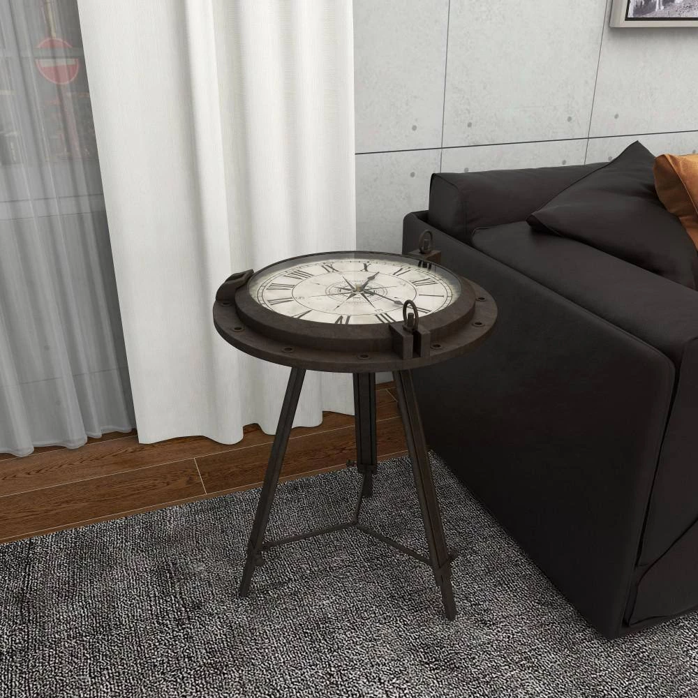 19 in. Black Compass Large Round Glass End Accent Table with Clock and Clear Glass Top by Litton Lane 9 19 in. Black Compass Large Round Glass End Accent Table with Clock and Clear Glass Top by Litton Lane - Image 7