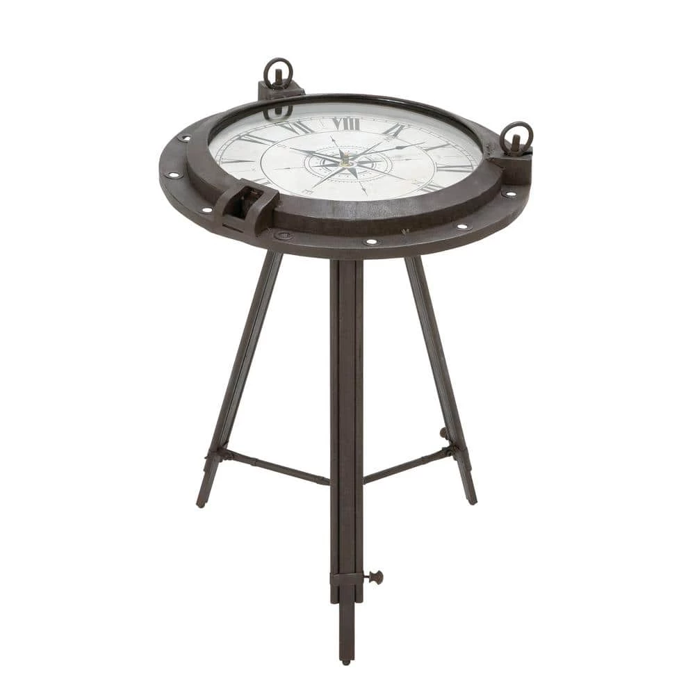 19 in. Black Compass Large Round Glass End Accent Table with Clock and Clear Glass Top by Litton Lane 3 19 in. Black Compass Large Round Glass End Accent Table with Clock and Clear Glass Top by Litton Lane