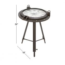 19 in. Black Compass Large Round Glass End Accent Table with Clock and Clear Glass Top by Litton Lane 19 19 in. Black Compass Large Round Glass End Accent Table with Clock and Clear Glass Top by Litton Lane -Outlet Litton Lane Store black litton lane end side tables 55959 c3 1000
