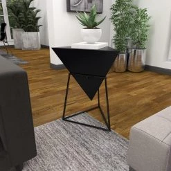 17 in. Black Pyramid Wood Inverted Geometric End Table with Black Metal Stand by Litton Lane -Outlet Litton Lane Store black litton lane end side tables 85238 1f 1000