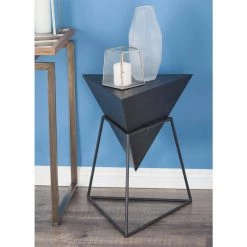 17 in. Black Pyramid Wood Inverted Geometric End Table with Black Metal Stand by Litton Lane -Outlet Litton Lane Store black litton lane end side tables 85238 31 1000
