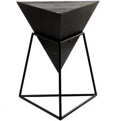 17 in. Black Pyramid Wood Inverted Geometric End Table with Black Metal Stand by Litton Lane