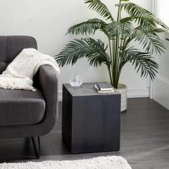 16 in. Black Square Wood Intricately Carved Floral End Table by Litton Lane -Outlet Litton Lane Store black litton lane end side tables 89285 31 1000