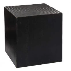 16 in. Black Square Wood Intricately Carved Floral End Table by Litton Lane